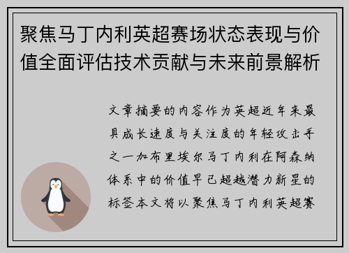 聚焦马丁内利英超赛场状态表现与价值全面评估技术贡献与未来前景解析